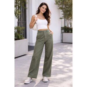 Zara Womens High Waisted Olive Green Wide-Leg Pants Size 29